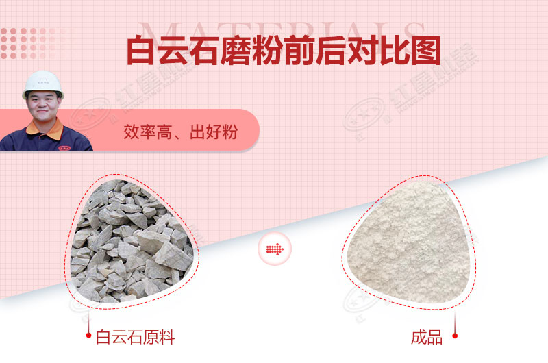 白云石磨粉前后對(duì)比圖